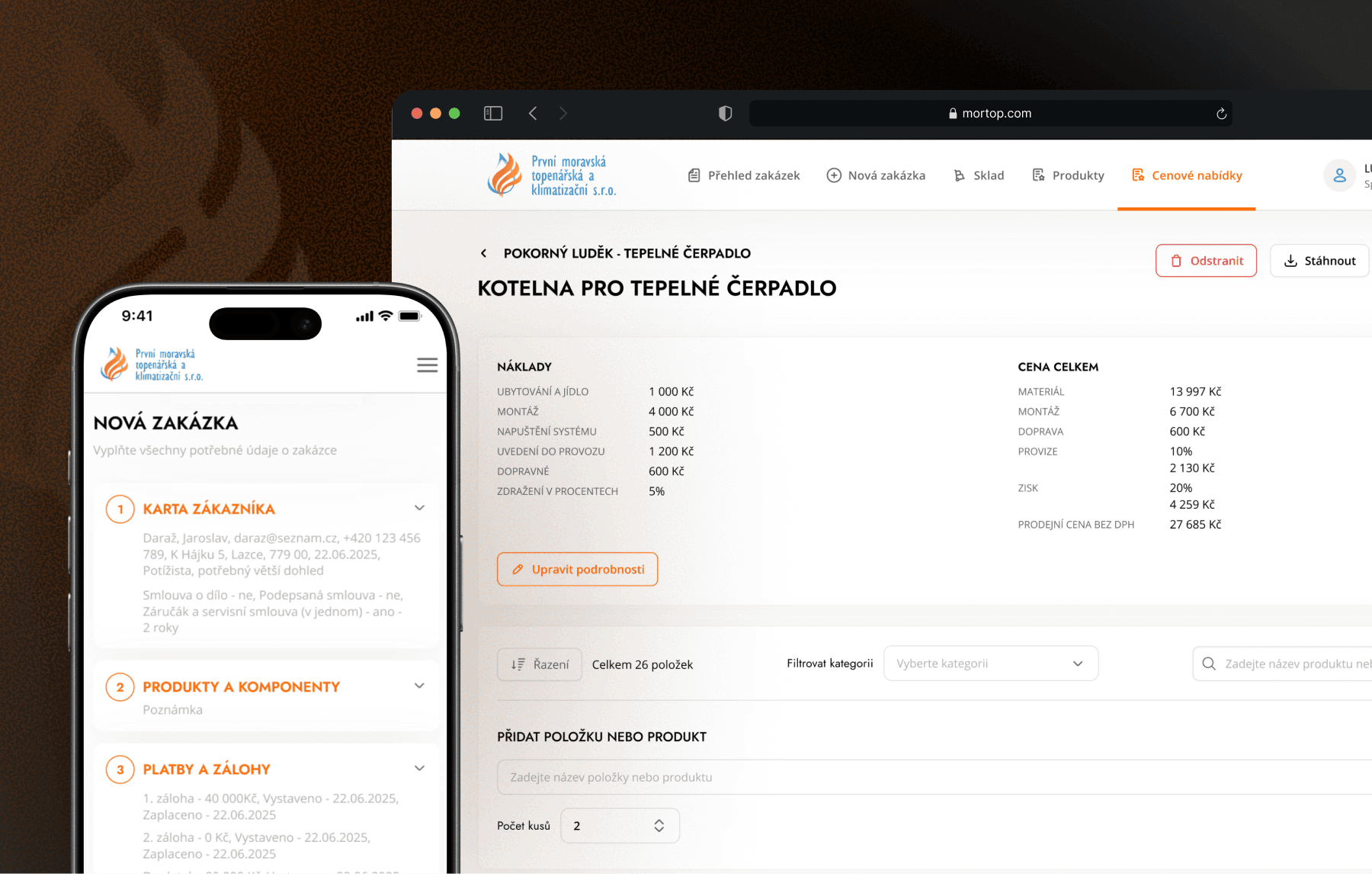 With the Mortop app, the company has full oversight from quote to last screw